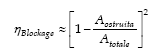 eta blockage circa uguale a (1 meno A ostruita diviso A totale) al quadrato
