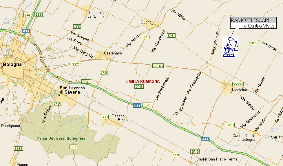 Mappa stradale Bologna-Radiotelescopi